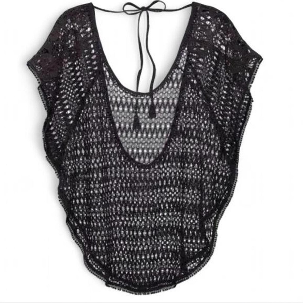 Victoria’s Secret Black Crochet Beach Cover Up Poncho Boho Sheer Small